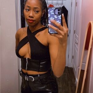 PrettyLittleThing Black PU Halter Top with Zipper